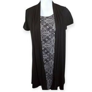 JONATHAN MARTIN BLACK & WHITE DRESS W/ATTACHED CARDIGAN SZ.S EUC